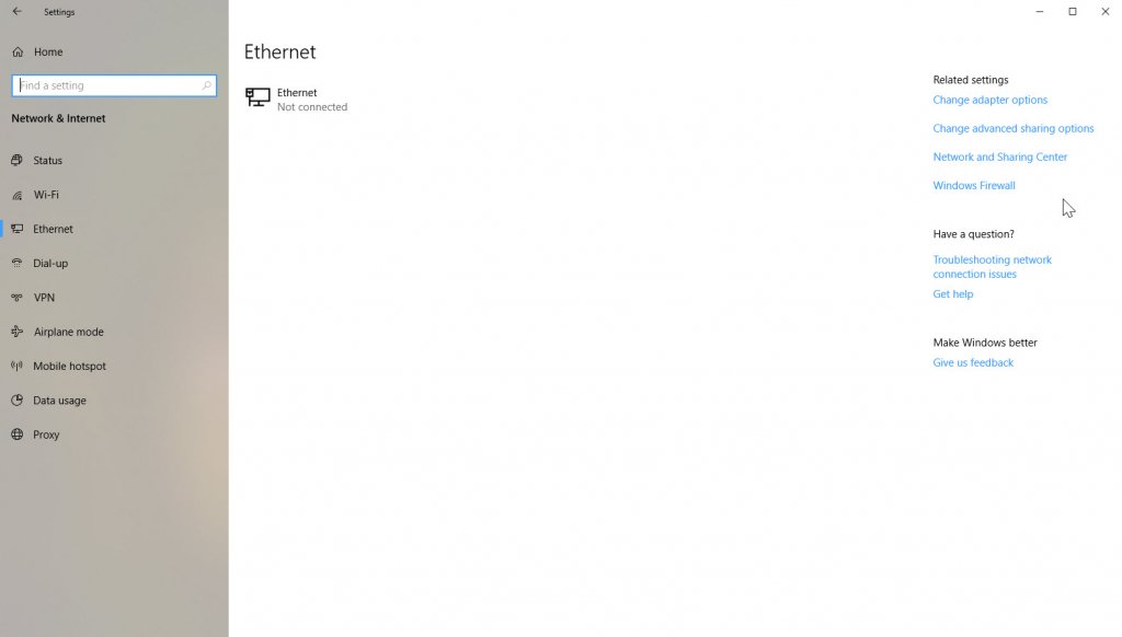 Ethernet connection page