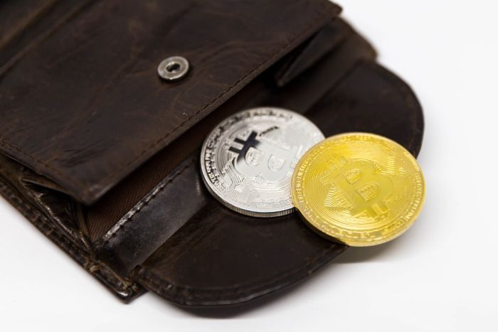 Cryptocurrency in a leather wallet