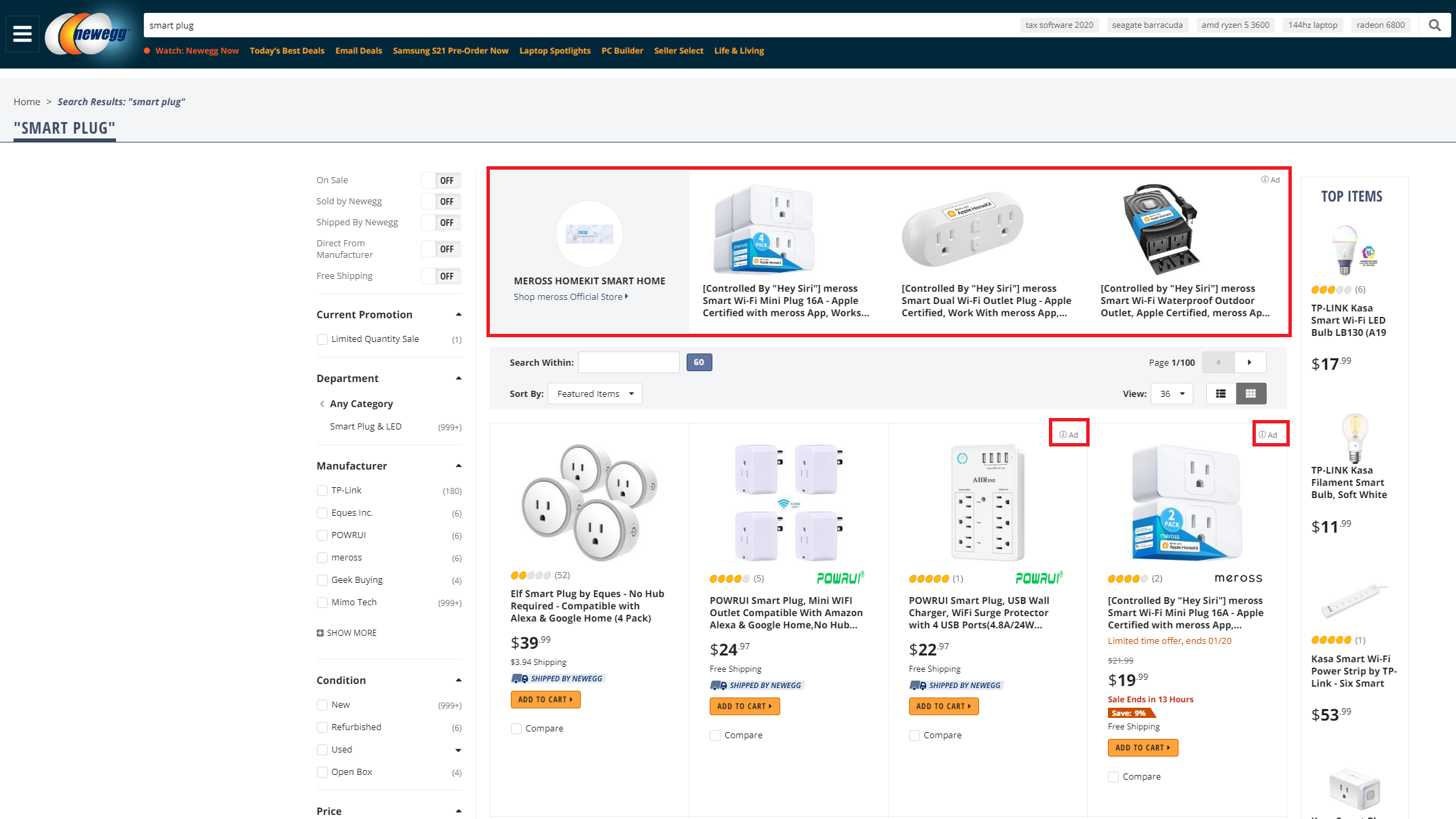 SPA Banner and Ad on Newegg